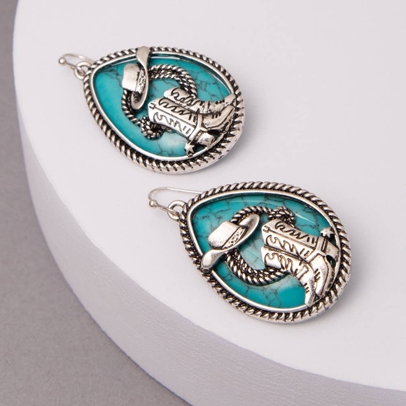 Sophia Collection Jewelry - Western Hat & Boot Turquoise Teardrop Dangle Earrings


Western Earrings